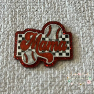 Mama Baseball - Red Glitter Flatback Glitter Flatback