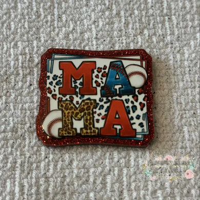 Baseball MaMa - Red Glitter Flatback Glitter Flatback