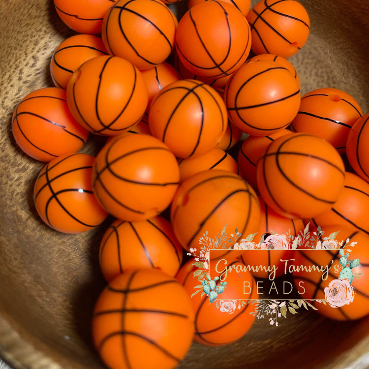 Basketball 12Mm Silicone Bead - 1 Count 15Mm Round Beads