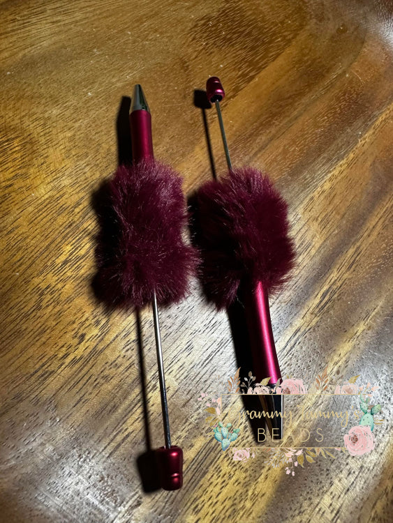 Beadable Fluffy Pen - Dark Red