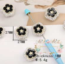 Load image into Gallery viewer, Black Flowers With Rhinestones And Pearls 1-Count Beads
