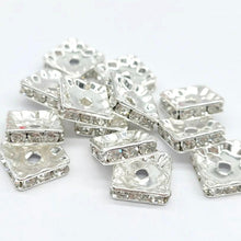 Load image into Gallery viewer, 10mm Silver Plated Square Rhinestone Rondelle Crystal Beads Loose Spacer - 10 Count
