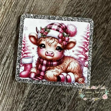 Load image into Gallery viewer, Christmas Cow - Pink - Silver Glitter Glitter Flatback
