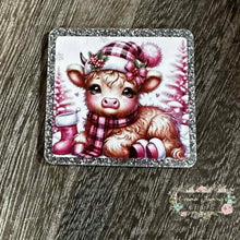 Load image into Gallery viewer, Christmas Cow - Pink - Silver Glitter Glitter Flatback
