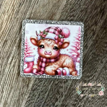 Load image into Gallery viewer, Christmas Cow - Pink - Silver Glitter Glitter Flatback
