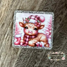 Load image into Gallery viewer, Christmas Cow - Pink - Silver Glitter Glitter Flatback
