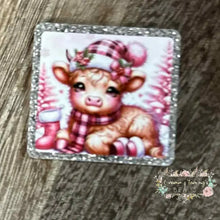 Load image into Gallery viewer, Christmas Cow - Pink - Silver Glitter Glitter Flatback
