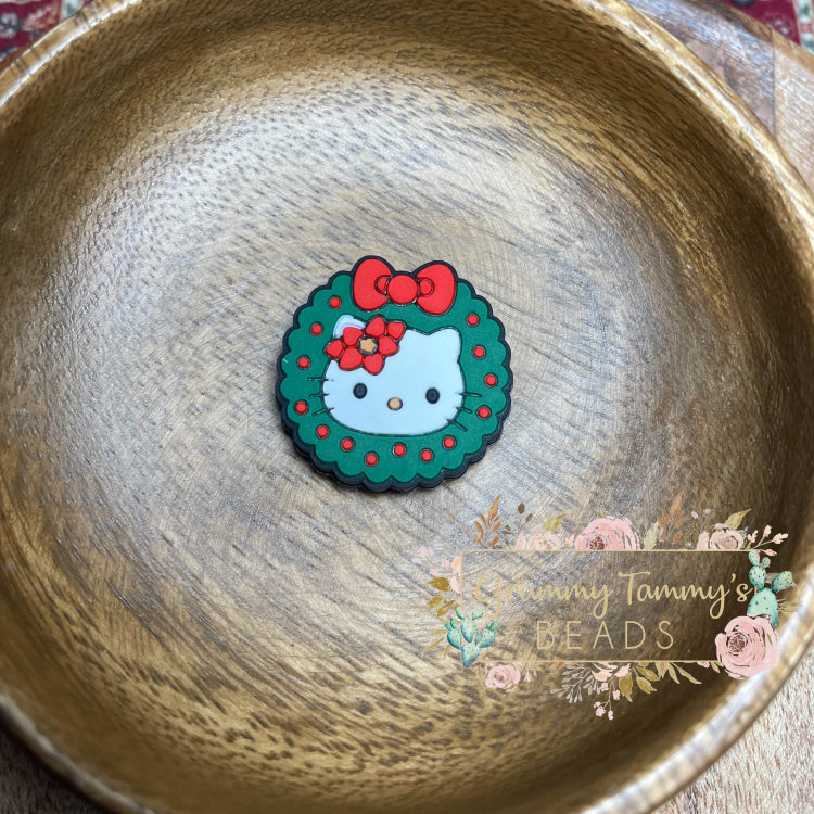 Christmas Kitty Silicone Focal Bead