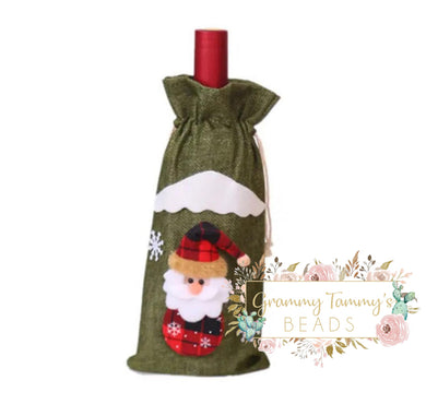 Christmas Wine Gift Bag - Green Santa Bottle Cover