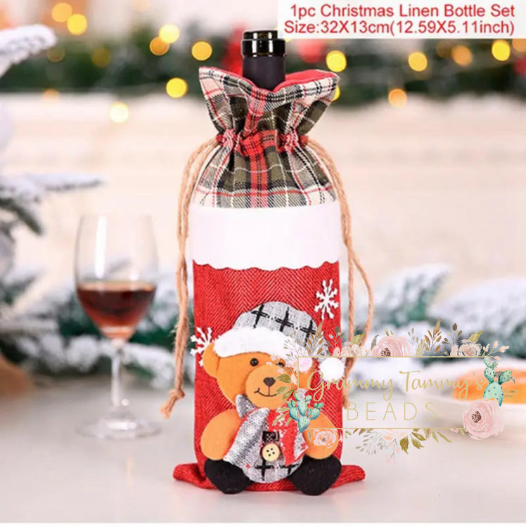 Christmas Wine Gift Bag- Teddy Bear Bottle Cover