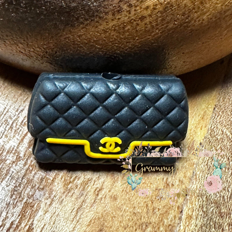 Cici Black & Yellow Purse Silicone Focal Bead Beads