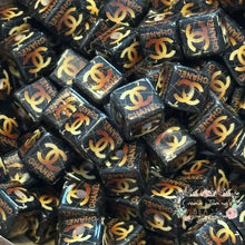 Load image into Gallery viewer, CiCi Brown &amp; Gold - Square Acrylic Beads - Five Count 14mm Square Acrylic
