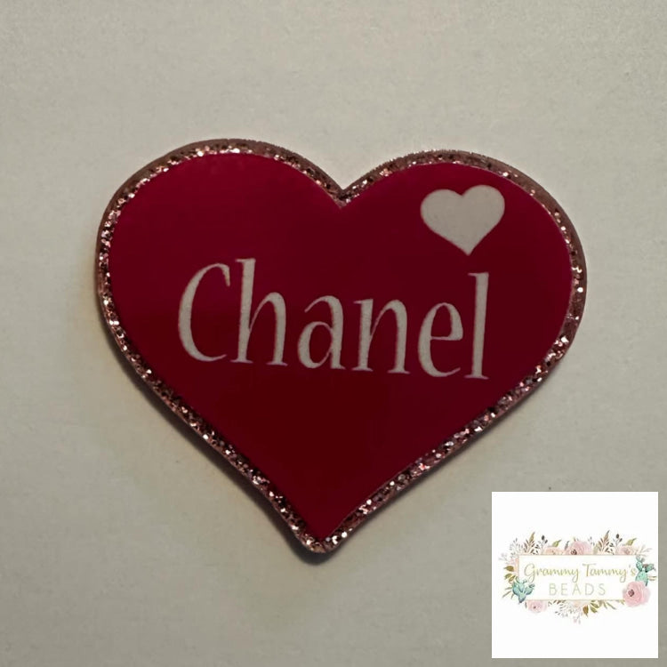 Cici Red Heart Glitter Flatback