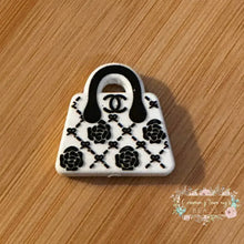 Load image into Gallery viewer, Cici Fancy White &amp; Black Purse - Silicone Focal Bead Silicone Focal Bead

