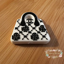 Load image into Gallery viewer, Cici Fancy White &amp; Black Purse - Silicone Focal Bead Silicone Focal Bead
