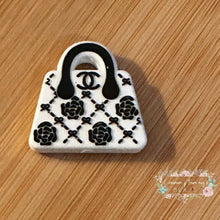 Load image into Gallery viewer, Cici Fancy White &amp; Black Purse - Silicone Focal Bead Silicone Focal Bead
