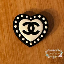 Load image into Gallery viewer, CiCi Heart - Black &amp; White Dots - Silicone Focal Bead Silicone Focal Bead
