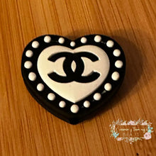 Load image into Gallery viewer, CiCi Heart - Black &amp; White Dots - Silicone Focal Bead Silicone Focal Bead
