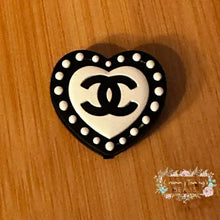 Load image into Gallery viewer, CiCi Heart - Black &amp; White Dots - Silicone Focal Bead Silicone Focal Bead

