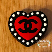 Load image into Gallery viewer, CiCi Red &amp; White Heart Silicone Focal Bead Silicone Focal Bead
