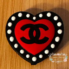 Load image into Gallery viewer, CiCi Red &amp; White Heart Silicone Focal Bead Silicone Focal Bead
