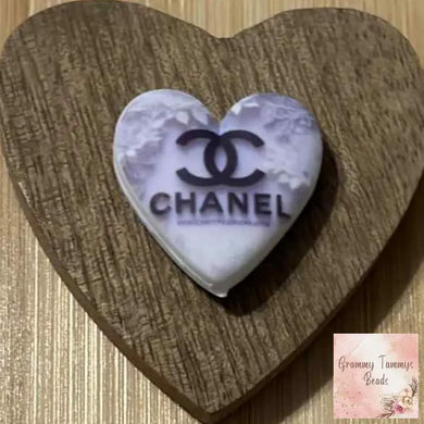 CiCi Heart with Purple & White Flowers Silicone Focal Bead Silicone Focal Bead