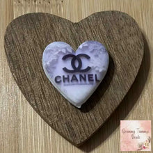 Load image into Gallery viewer, CiCi Heart with Purple &amp; White Flowers Silicone Focal Bead Silicone Focal Bead
