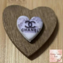 Load image into Gallery viewer, CiCi Heart with Purple &amp; White Flowers Silicone Focal Bead Silicone Focal Bead
