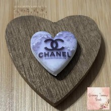 Load image into Gallery viewer, CiCi Heart with Purple &amp; White Flowers Silicone Focal Bead Silicone Focal Bead
