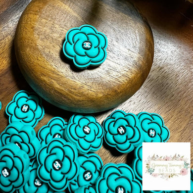 Cici Mint Floral Silicone Focal Bead