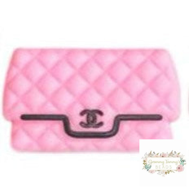 Cici Pink & Black Purse Silicone Focal Bead Beads