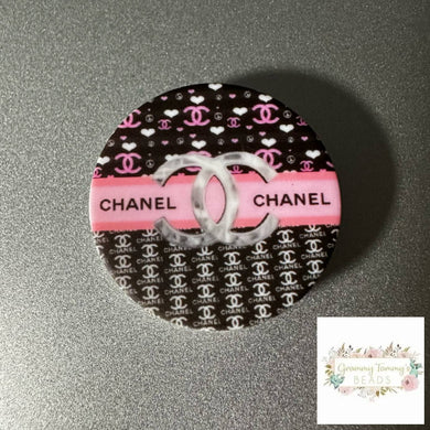 CiCi Pink & Black Round Silcone Focal Bead Silicone Round Focal Bead