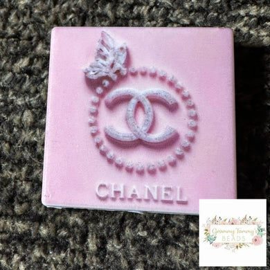 CiCi Pink Square Butterfly & Pearls Silicone Square Bead