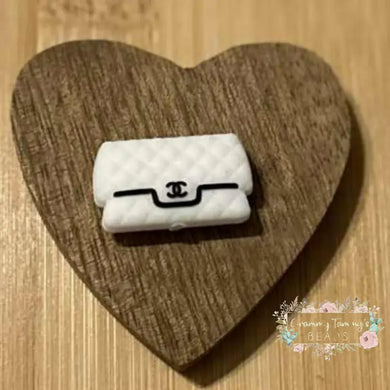 CiCi White with Black Purse Silicone Focal Bead Focal Beads