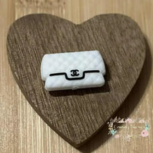 Load image into Gallery viewer, CiCi White with Black Purse Silicone Focal Bead Focal Beads

