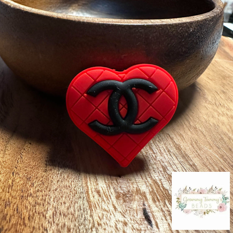 Cici Red With Black Heart Silicone Focal Bead Beads