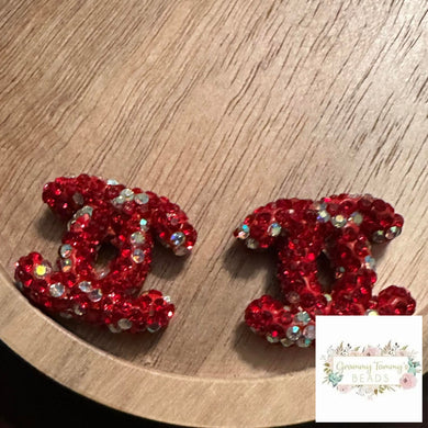 Cici Rhinestone Acrylic Bead - Red & Silver Designs