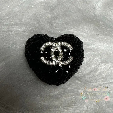 Rhinestone Heart Cici Acrylic Beads - Black Fancy