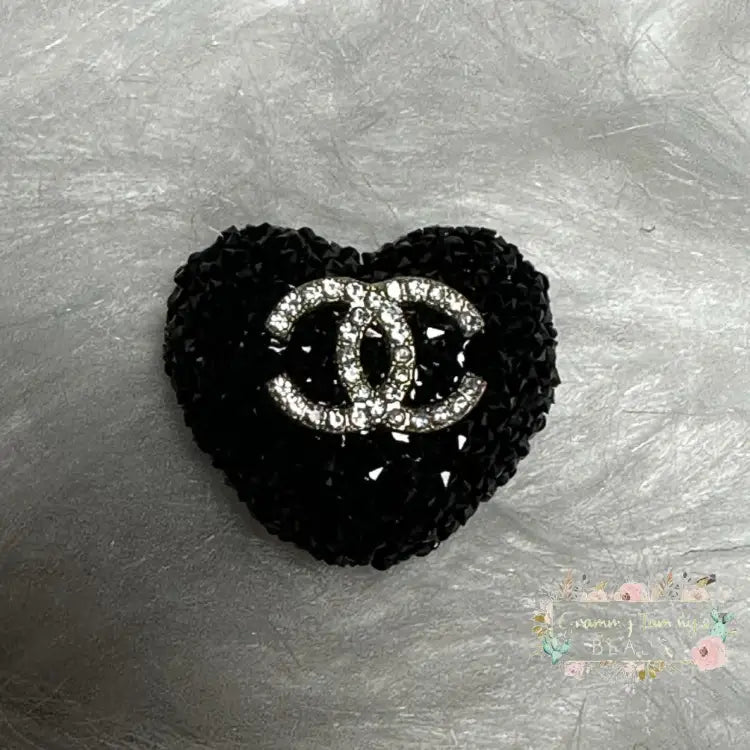 Rhinestone Heart Cici Acrylic Beads - Black Fancy