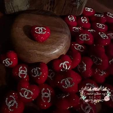 Rhinestone Heart Cici Acrylic Beads - Red 1 Count
