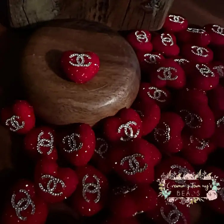 Rhinestone Heart Cici Acrylic Beads - Red 1 Count