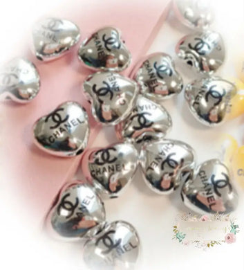 CiCi Silver 16mm Acrylic Hearts - 5 Count 16mm acrylic heart beads