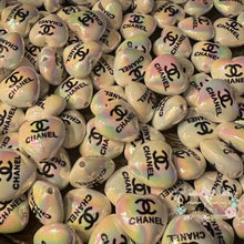 Load image into Gallery viewer, CiCi White Iridescent heart-shaped Acrylic 16mm Bead - 5 Count 16mm acrylic heart beads
