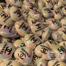 Load image into Gallery viewer, CiCi White Iridescent heart-shaped Acrylic 16mm Bead - 5 Count 16mm acrylic heart beads
