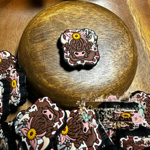 Load image into Gallery viewer, Cow - Brown With Pink Bow Silicone Focal Bead Beads
