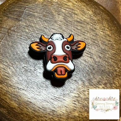 Cow Funny Brown Silicone Focal Bead Beads