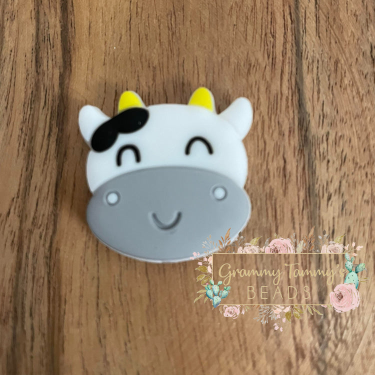 Cow - Grey Silicone Focal Bead