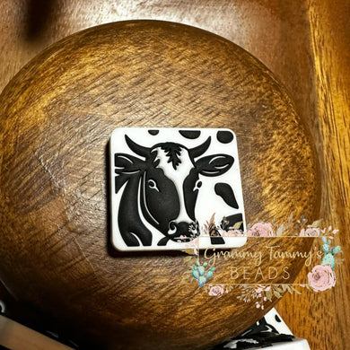 Cow Square Silicone Focal Bead Beads