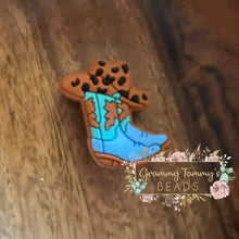 Load image into Gallery viewer, Blue Cowboy Boots/Hat Silicone Focal Bead
