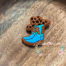 Load image into Gallery viewer, Blue Cowboy Boots/Hat Silicone Focal Bead
